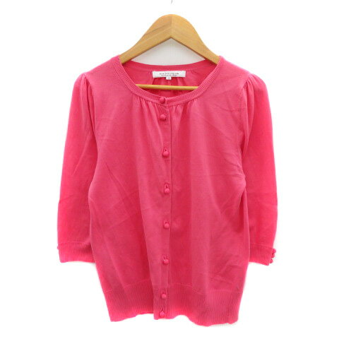 【中古】マヌーカ MANOUQUA カーディガン ミドル丈 七分袖 38 M ピンク /YK26 レディース 【ベクトル 古着】 250703