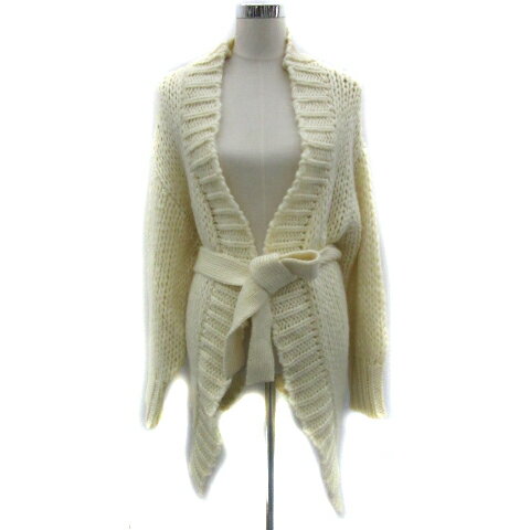 【中古】ワンアフター アナザー ナイスクラップ one after another NICE CLAUP ニットカーディガン ミドル丈 前開き ローゲージ リボンベルト付き F アイボリー /YS22 レディース 【ベクトル 古着】 250703