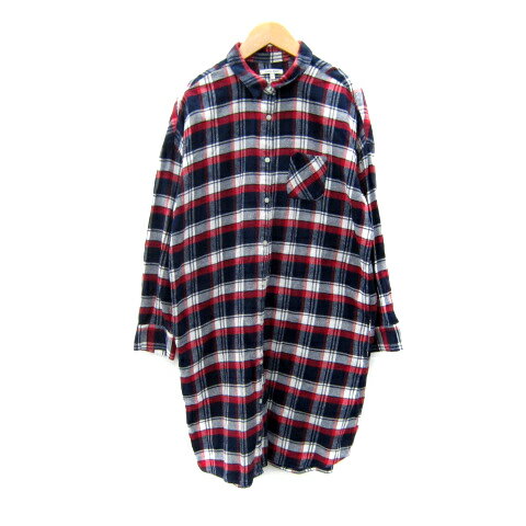 【中古】グローバルワーク GLOBAL WORK シャツワンピース ひざ丈 長袖 チェック柄 マルチカラー L 紺 ネイビー 赤 レッド /SY46 レディース 【ベクトル 古着】 250709