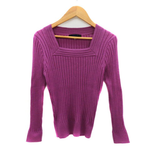 【中古】ミッシェルクラン MICHEL KLEIN ニット カットソー 長袖 スクエアネック 34 XS ダークパープル..