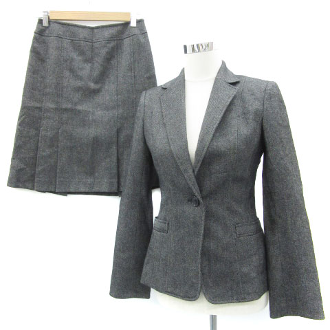 【中古】エムケー ミッシェルクラン MK MICHEL KLEIN スーツ セットアップ 上下 テーラードジャケット ミドル丈 シングルボタン 総裏地 プリーツスカート ひざ丈 上38 下40 ブラック 黒 /YM1 レディース 【ベクトル 古着】 250707
