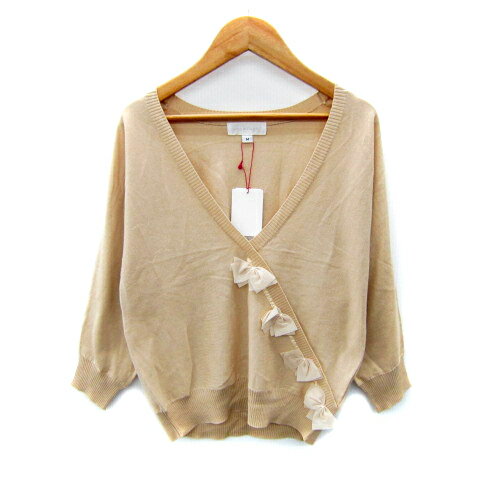 【中古】未使用品 ジルスチュアート JILL STUART ニット カットソー 長袖 Vネック 無地 リボン M ベー..