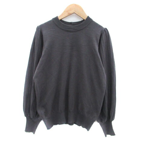 【中古】インデックス INDEX ニット カットソー クルーネック 長袖 フェイクパール M チャコールグレー..