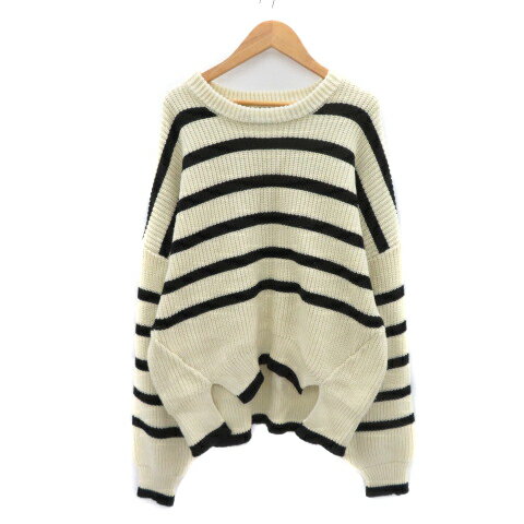【中古】フリークスストア FREAKS STORE ニット セーター 長袖 ボーダー柄 F アイボリー 黒 ブラック /..