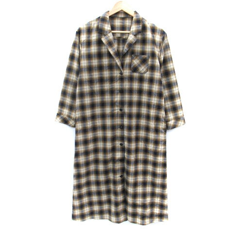 【中古】イーハイフンワールドギャラリー E HYPHEN WORLD GALLERY シャツワンピース ロング丈 長袖 チェック柄 F ベージュ 紺 ネイビー /SM13 レディース 【ベクトル 古着】 250708
