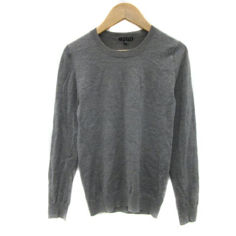 【中古】セオリー Theory ニット カットソー 長袖 ラウンドネック 無地 小さいサイズ P グレー /YS28 ..