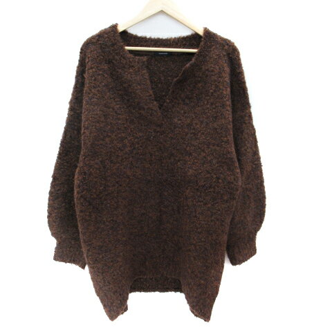 【中古】ジーナシス JEANASIS ニットワンピース ひざ丈 長袖 スリットネック F 茶 ブラウン /SM19 レディース 【ベクトル 古着】 250801