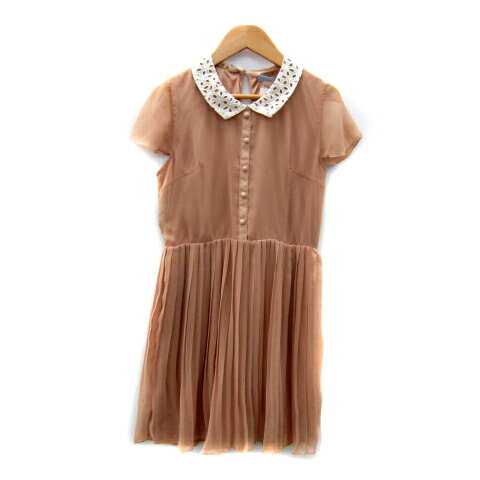 【中古】未使用品 フリーズショップ Free's SHOP プリーツワンピース ミニ丈 半袖 襟付き M ライトブラウン /SY45 レディース 【ベクトル 古着】 250804