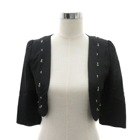 【中古】プライドグライド prideglide ボレロ ジャケット 七分袖 ショート丈 前開き ビーズ 38 M 黒 ブラック /YK18 レディース 【ベクトル 古着】 250722(4)