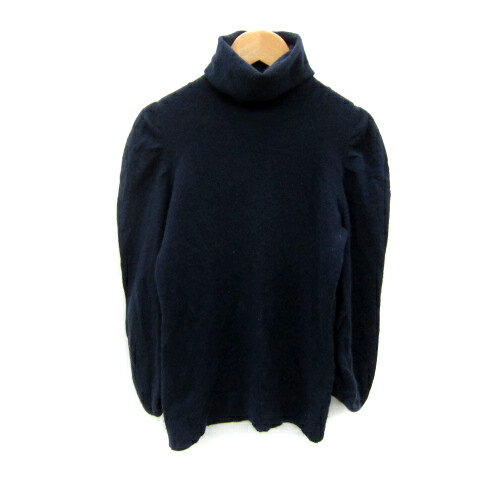 【中古】エスペラック ESPEYRAC ニット カットソー 七分袖 タートルネック 無地 カシミヤ 紺 ネイビー ..