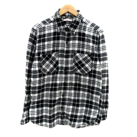【中古】エドウィン EDWIN ネルシャツ カジュアルシャツ 長袖 チェック柄 M 黒 ブラック オフホワイト /HO29 メンズ 【ベクトル 古着】 251112