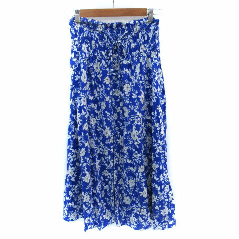 【中古】ザラ ZARA フレアスカート マキシ丈 ロング丈 花柄 XS 小さいサイズ 青 ブルー 白 ホワイト /SM3 レディース 【ベクトル 古着】 250822