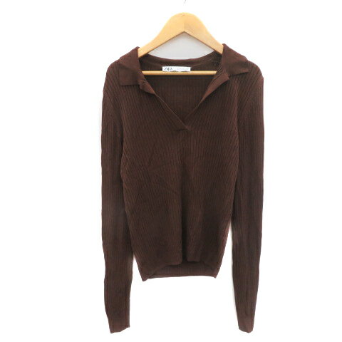 【中古】ザラ ZARA ニット カットソー 長袖 スキッパーカラー M ブラウン /YK3 レディース 【ベクトル ..