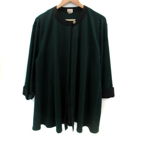 【中古】モンドリアン MONDRIAN ノーカラーコート ロング丈 9-3 モスグリーン 黒 ブラック /SM39 レデ..