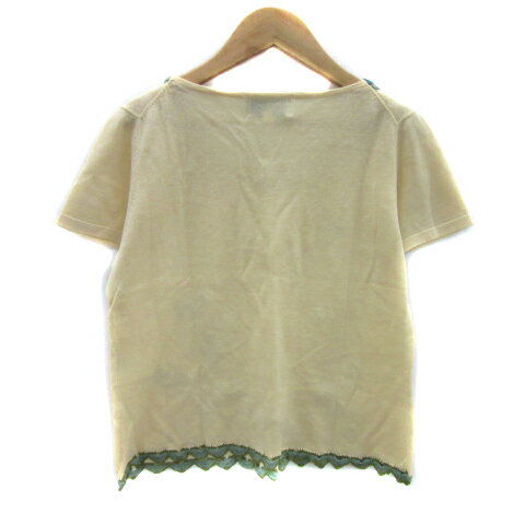 【中古】ホコモモラデシビラ Jocomomola de Sybilla ニット カットソー 半袖 ラウンドネック 刺繍 麻 リネン混 40 L マルチカラー ライトベージュ /YS34 レディース 【ベクトル 古着】 250904