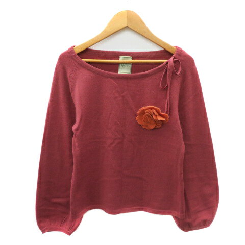 【中古】シビラ SYBILLA ニット カットソー 七分袖 花ブローチ付き M レッドブラウン /YK18 レディース 【ベクトル 古着】 250822