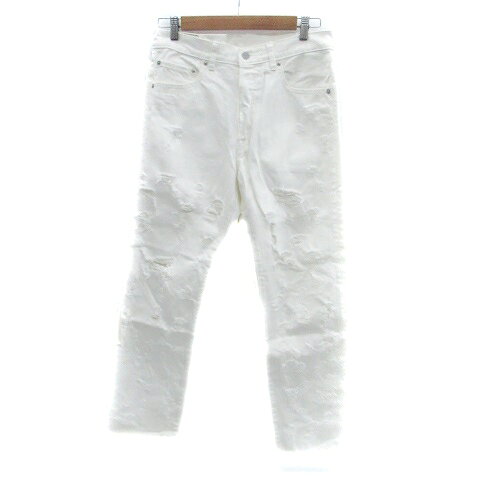 Straight Jeans - 【中古】アールエヌエー RNA デニムパンツ ジーンズ ストレート ロング丈 ダメージ加工 ボタンフライ M オフホワイト /HO14 メンズ 【ベクトル 古着】 250821