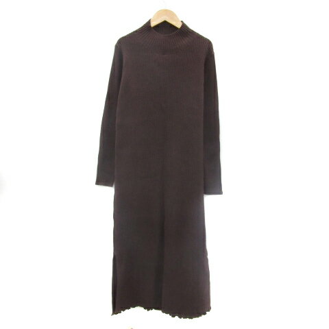 【中古】ヘザー Heather リブニットワンピース ロング丈 長袖 ボトルネック 無地 F 茶 ブラウン /YS12 レディース 【ベクトル 古着】 250828
