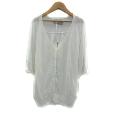 【中古】未使用品 ノアールレーベル n'Or LABEL ニットカーディガン ミドル丈 七分袖 ドルマンスリーブ Vネック 無地 F 白 ホワイト /YS33 レディース 【ベクトル 古着】 250828