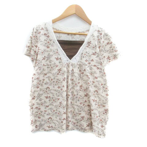 Rakuten - 【中古】マックレガー マクレガー McGREGOR カットソー スクエアネック 半袖 レース 切替 花柄 麻 リネン混 M マルチカラー ベージュ /HO38 レディース 【ベクトル 古着】 250902