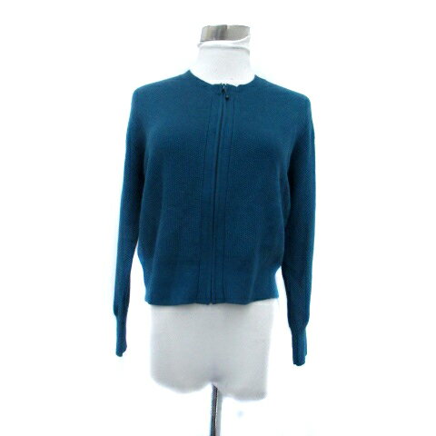 【中古】未使用品 ルスーク Le souk ニットカーディガン ミドル丈 ジップアップ 無地 F 青緑 ブルーグリーン /HO41 レディース 【ベクトル 古着】 250910