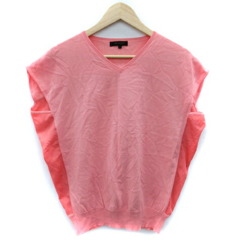 【中古】エムエフエディトリアル m.f.editorial ニット カットソー ノースリーブ Vネック 切替 L ピン..