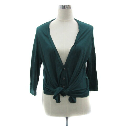 【中古】ARIGATO カーディガン ミドル丈 Vネック 無地 オーバーサイズ リボン シルク混 緑 グリーン /YS1 レディース 【ベクトル 古着】 250905