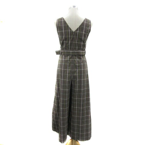 ブランド古着ベクトルプレミアム店の【中古】ローズバッド ROSE BUD オールインワン コンビネゾン ワイドパンツ ロング丈 ノースリーブ スクエアネック チェック柄 ウエストベルト付き 麻 リネン混 F マルチカラー グレージュ /YS22 レディース 【ベクトル 古着】 250904｜アングル2