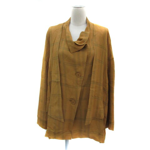 【中古】ケイコキシ KEIKO KISHI by nosh ステンカラージャケット ミドル丈 チェック柄 オレンジ ベージュ /YS4 レディース 【ベクトル 古着】 251001(4.0)