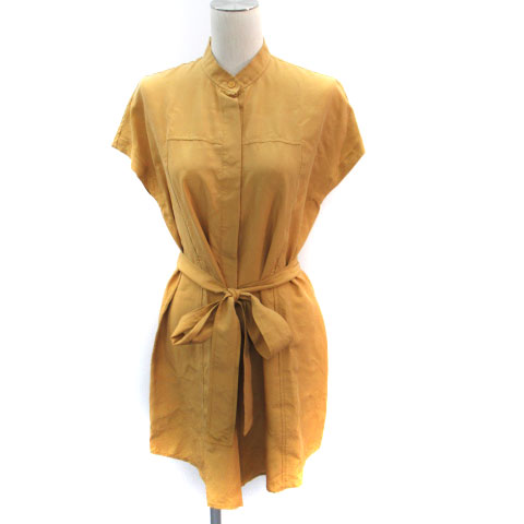 【中古】イジット ijiit シャツワンピース ミニ丈 ノースリーブ バンドカラー リボン シルク マスター..