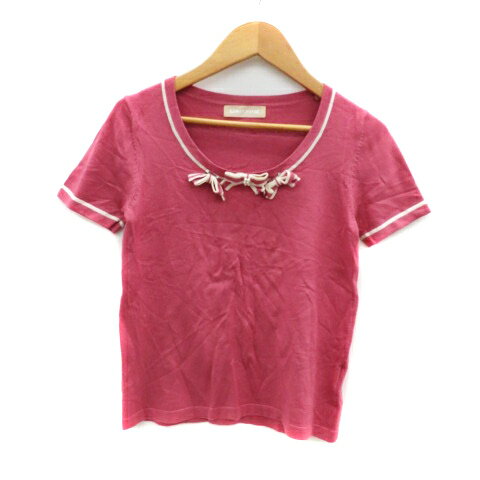 【中古】レッセパッセ LAISSE PASSE ニット カットソー ラウンドネック 半袖 フェイクパール 38 M ピン..