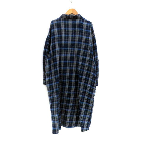 【中古】イマゴ Emago シャツワンピース 長袖 ロング丈 チェック柄 F マルチカラー 紺 ネイビー /HO38 レディース 【ベクトル 古着】 250911