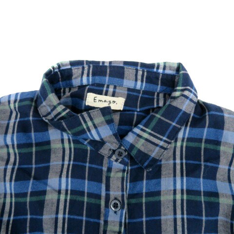 【中古】イマゴ Emago シャツワンピース 長袖 ロング丈 チェック柄 F マルチカラー 紺 ネイビー /HO38 レディース 【ベクトル 古着】 250911