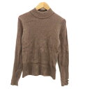 【中古】クイーンズコート QUEENS COURT リブニット カットソー ハイネック 長袖 フェイクパール 2 M 茶色 ブラウン /HO33 レディース 【...
