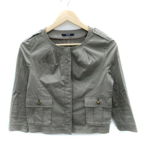 【中古】ロペ ROPE ノーカラージャケット ミドル丈 七分袖 麻 リネン混 9 グレージュ /SM9 レディース 【ベクトル 古着】 250916(4)