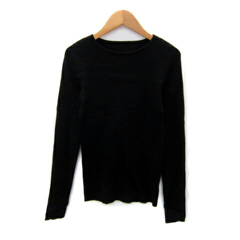 【中古】スピック&スパン Spick&Span リブニット カットソー 長袖 ラウンドネック 無地 黒 ブラック /S..