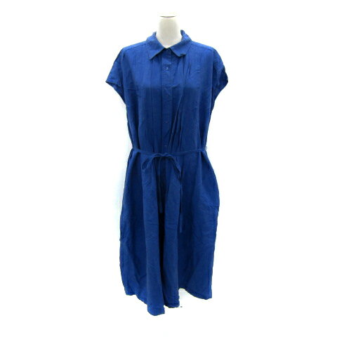 【中古】ユニクロ UNIQLO × コントワー・デ・コトニエ COMPTOIR DES COTONNIERS シャツワンピース ロング丈 半袖 無地 リボン リネン混 麻 XXL 青 ブルー /SY3 レディース 【ベクトル 古着】 250925