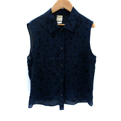 【中古】ポイ バイ クリッツィア Poi by KRIZIA シャツ ブラウス ノースリーブ 総柄 シースルー 紺 ネ..