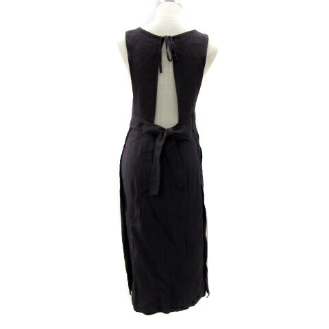 【中古】スローブ イエナ SLOBE IENA ジャンパースカート ワンピース ロング丈 ラウンドネック リボン 無地 麻 リネン チャコールグレー /MA4 レディース 【ベクトル 古着】 251104