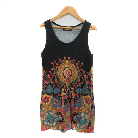 【中古】マッシュマニア MASH MANIA チュニック カットソー ノースリーブ マルチカラー 黒 ブラック /YK32 レディース 【ベクトル 古着】 251007