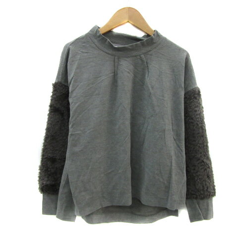 【中古】未使用品 イヤー YEAR ニット カットソー 長袖 オフネック 無地 ボア 切替 F グレー /YS34 レ..