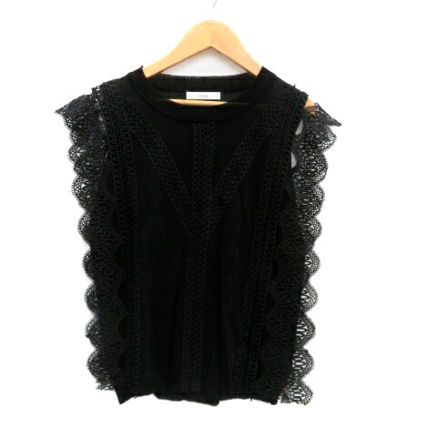 【中古】フィフス fifth サマーニット カットソー フレンチスリーブ レース 黒 ブラック /HO21 レディース 【ベクトル 古着】 251029(4)