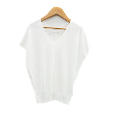 【中古】セゾンドパピヨン SAISON DE PAPILLON ニット カットソー Vネック フレンチスリーブ 無地 M オ..