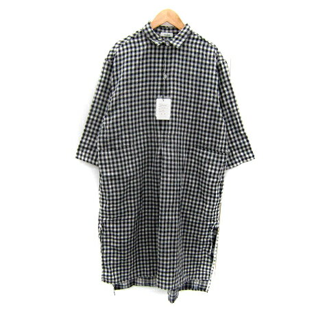 【中古】未使用品 リジェール riziere シャツワンピース ミモレ丈 七分袖 ギンガムチェック柄 ダブルガーゼ F 黒 ブラック 白 ホワイト /SY24 レディース 【ベクトル 古着】 251024