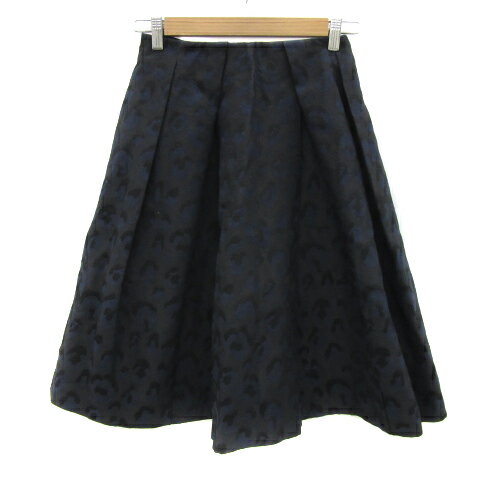 【中古】ストロベリーフィールズ STRAWBERRY-FIELDS イチエ ICHIE フレアスカート ギャザースカート ミモレ丈 ヒョウ柄 レオパード柄 38 M 紺 ネイビー 黒 ブラック /YS17 レディース 【ベクトル 古着】 251110