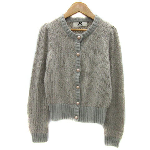 【中古】シュープリームララ Supreme.La.La. Supreme LaLa ニットカーディガン ミドル丈 ラウンドネック ウール混 M グレー ピンク /YS21 レディース 【ベクトル 古着】 251022