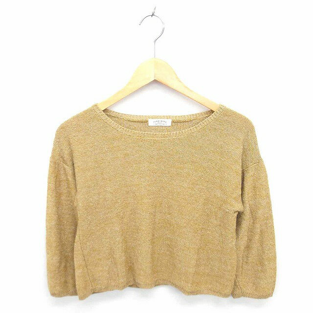 Boat Neck - 【中古】フレームワーク Framework サマーニット セーター ボートネック 麻 リネン混 ラメ 七分袖 ベージュ 茶 /TT13 レディース 【ベクトル 古着】 230324