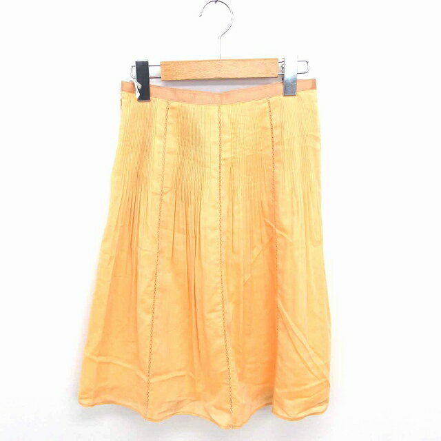 【中古】クミキョク 組曲 KUMIKYOKU フレア スカート ひざ丈 薄手 サイドジップ S2 オレンジ /TT14 レディース 【ベクトル 古着】 220526