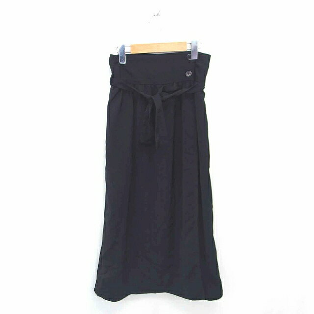 【中古】ディスコート Discoat フレア スカート ロング ウエストリボン 無地 シンプル F 黒 ブラック /TT32 レディース 【ベクトル 古着】 2...