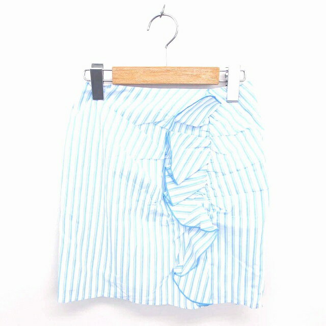 【中古】リエンダ rienda 台形 スカート ミニ ストライプ フリル 薄手 S ブルー ホワイト 青 白 /TT5 レディース 【ベクトル 古着】 220513